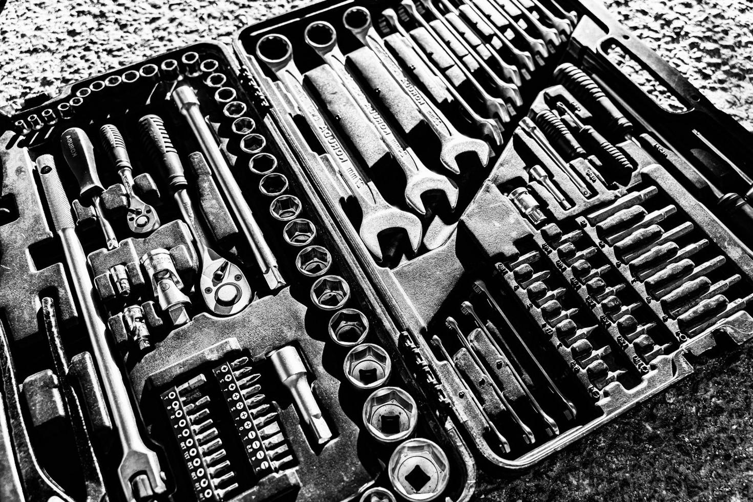 Wrench and socket tool set in a toolbox